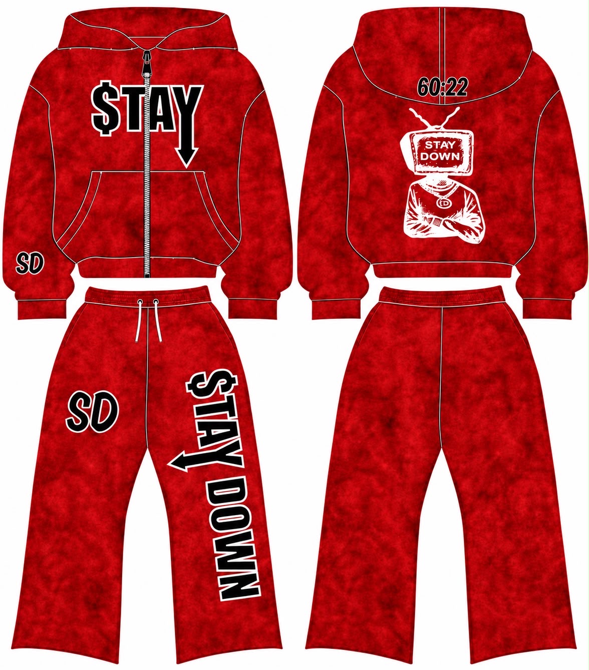 STAYDOWN Zip-Up Hoodie & Pants Set
