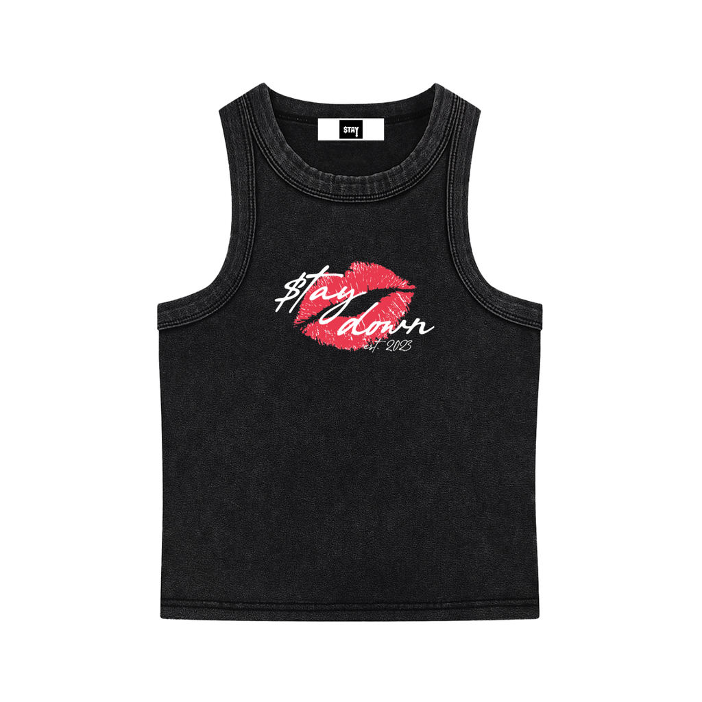 Snow Washed Crop Tank Top — Black
