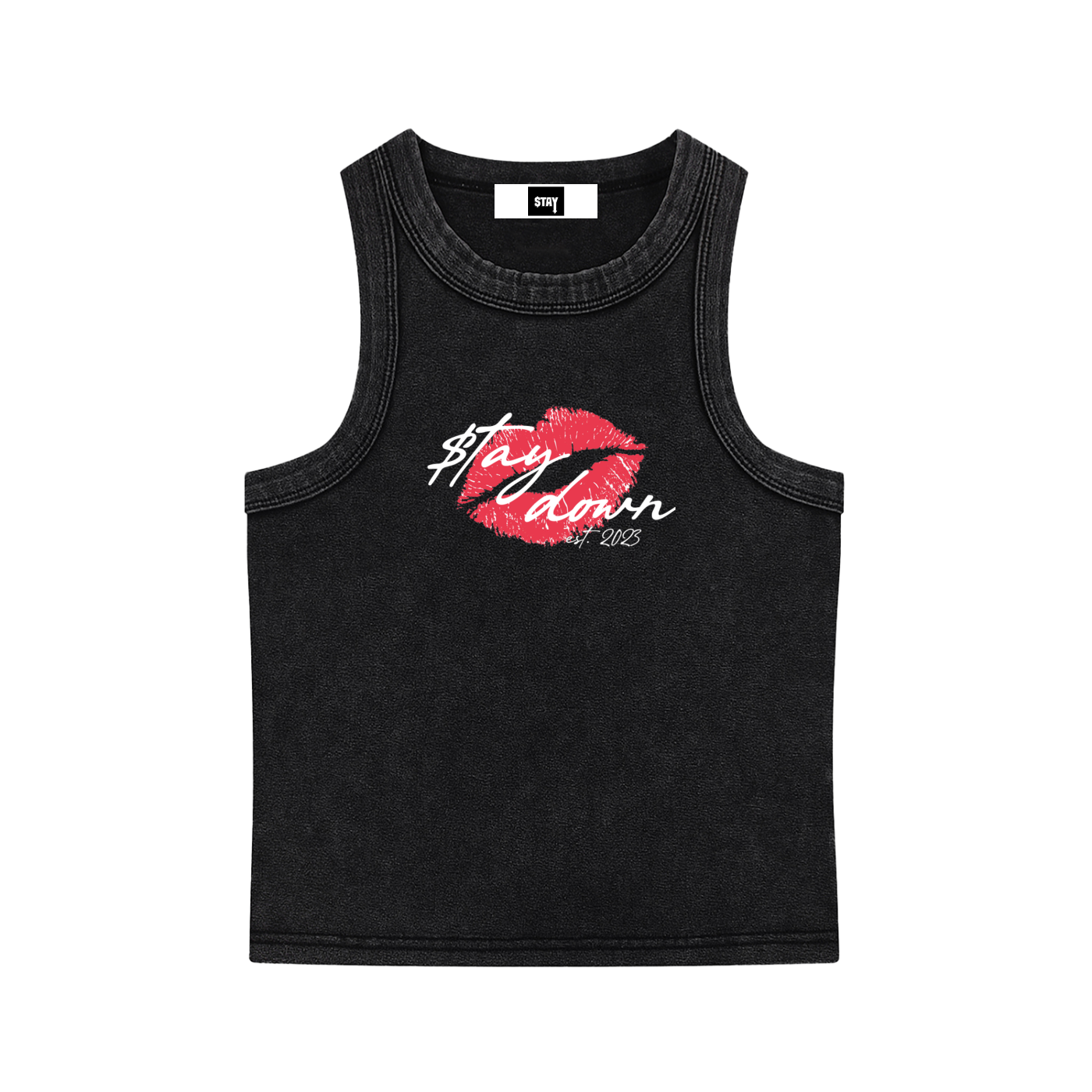 Snow Washed Crop Tank Top — Black